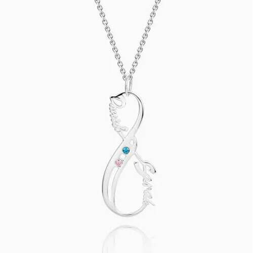 Vertical Infinity Name Necklace With Birthstones