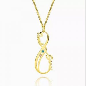 Vertical Infinity Name Necklace With Birthstones 14K Gold Plated