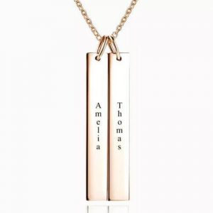 Vertical Two Bar Necklace With Engraving Rose Gold Plated