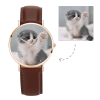 Orologio da donna in oro rosa con foto cinturino in pelle marrone