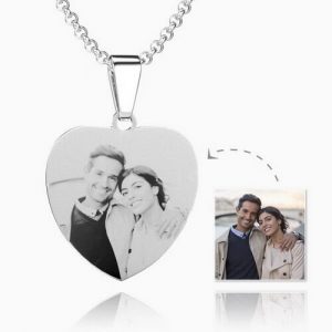 Collana da donna con etichetta incisa con foto e cuore in acciaio inossidabile con incisione