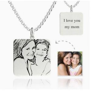 Collana da donna con etichetta incisa con foto quadrata e argento inciso