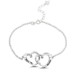 Bracciale personalizzato con doppio cuore inciso