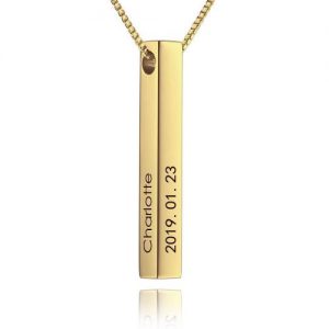 Collana con barra incisa 3D in placcatura in oro