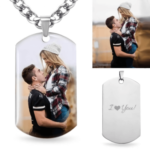 Collana per foto in acciaio inossidabile incisa per padre