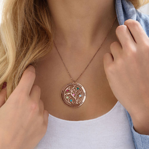 Family Tree Birthstone Necklace with Rose Gold Plating - immagine 3