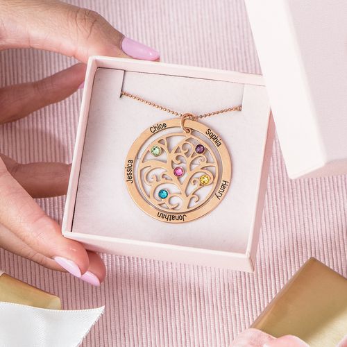 Family Tree Birthstone Necklace with Rose Gold Plating - immagine 4