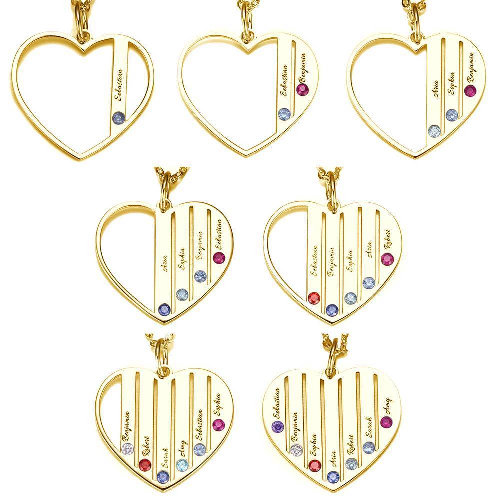 Heart Engraved Necklace with Custom Birthstone Family Gift 14K Gold Plated - immagine 4