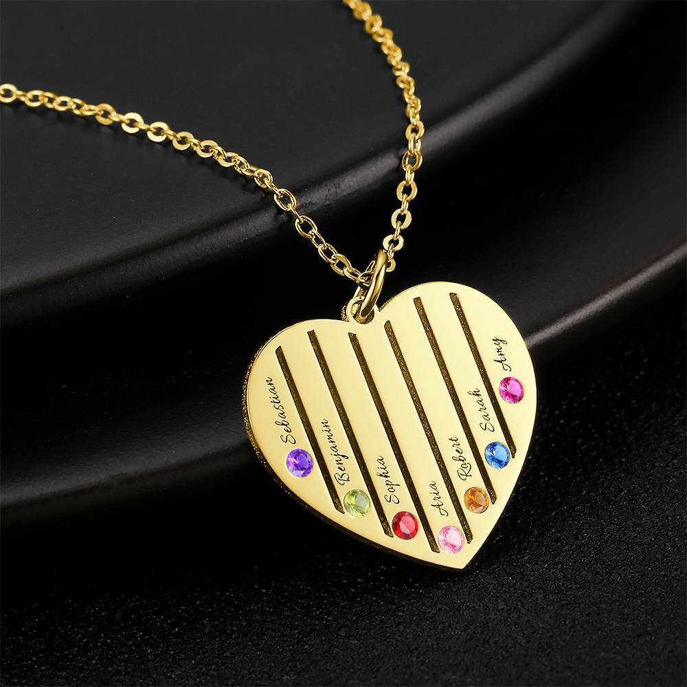 Heart Engraved Necklace with Custom Birthstone Family Gift 14K Gold Plated - immagine 5