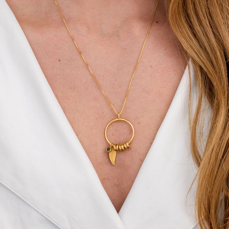 Circle Pendant Necklace with Leaf And Custom Beads - immagine 5