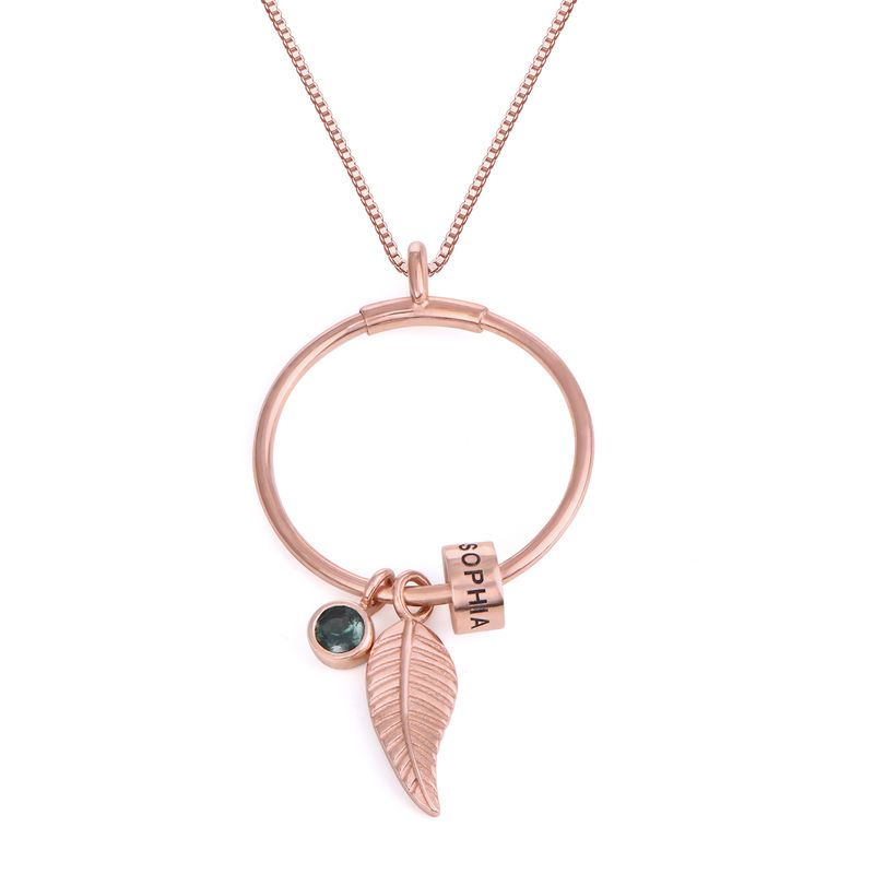 Circle Pendant Necklace with Leaf And Custom Beads - immagine 4