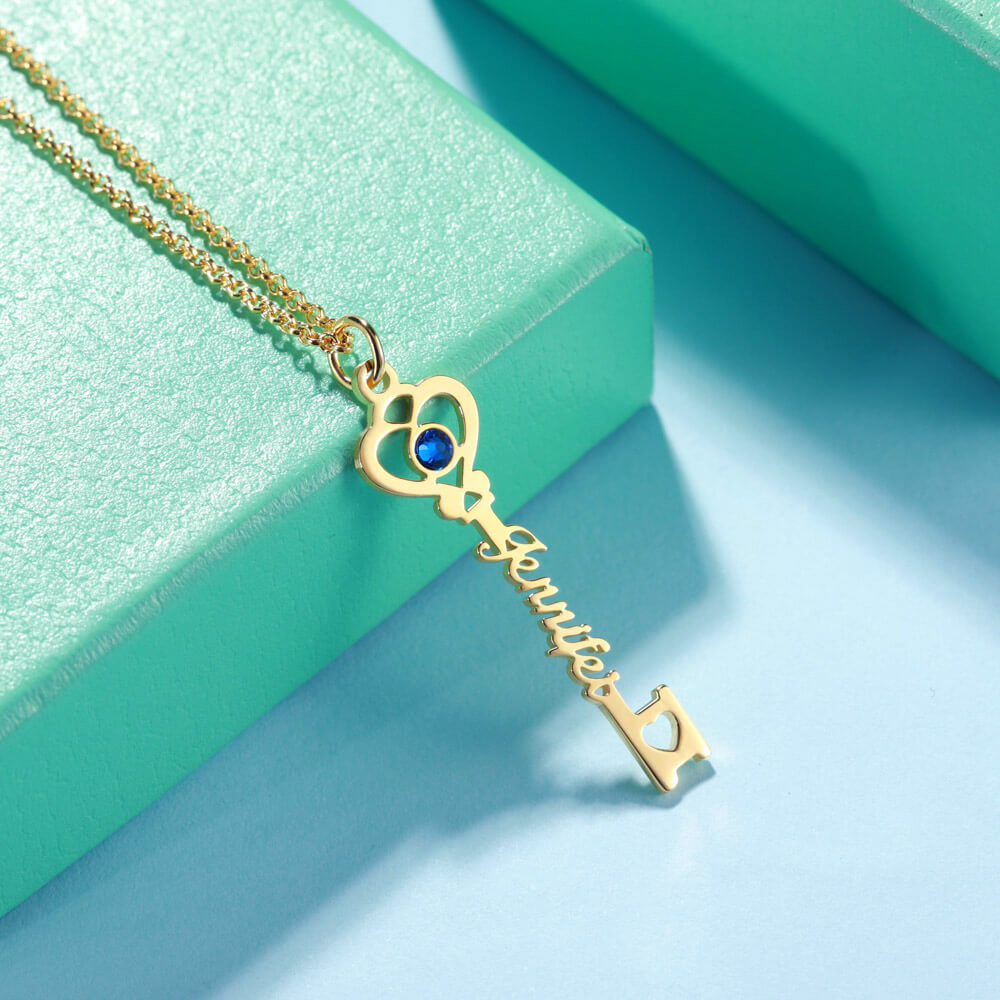 Personalized Key to True Love Birthstone Name Necklace - Image 3
