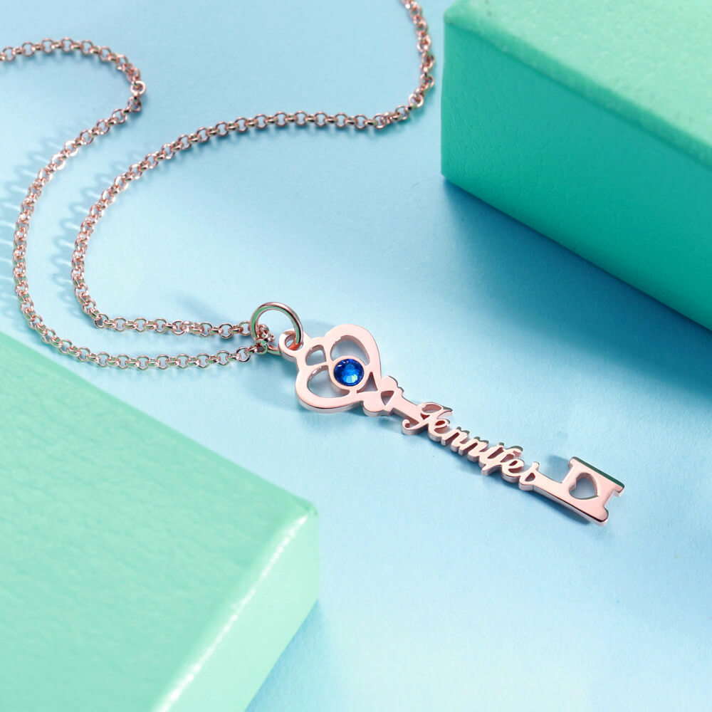 Personalized Key to True Love Birthstone Name Necklace - Image 4