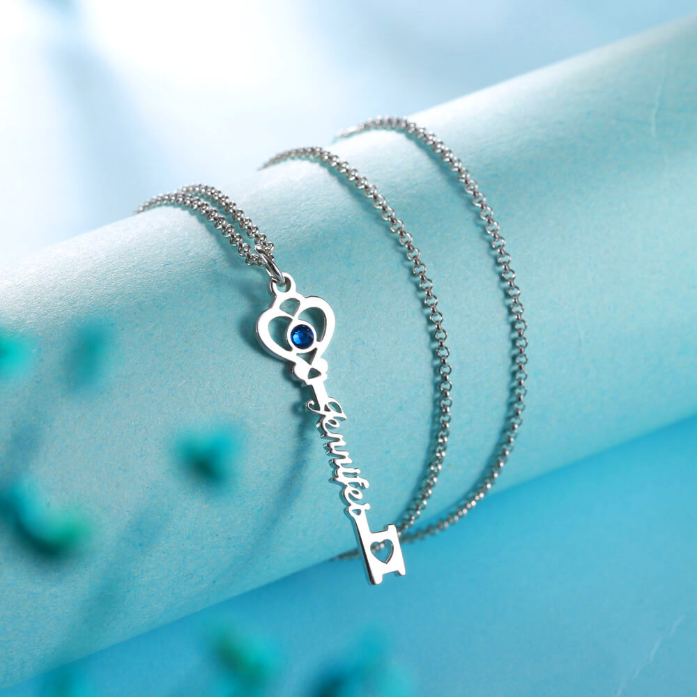 Personalized Key to True Love Birthstone Name Necklace - Image 5