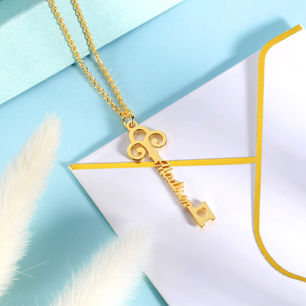 Personalized Key to True Love Birthstone Name Necklace - Image 6