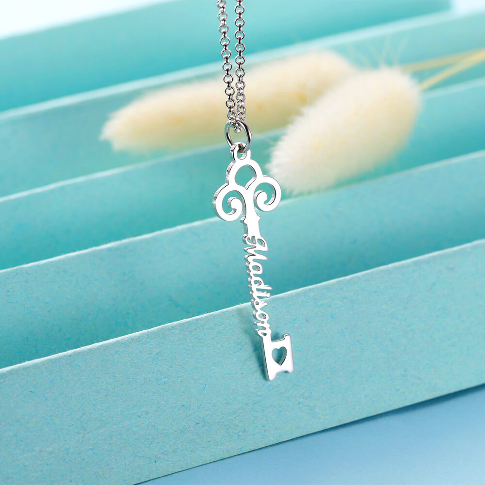 Personalized Key to True Love Birthstone Name Necklace - Image 7