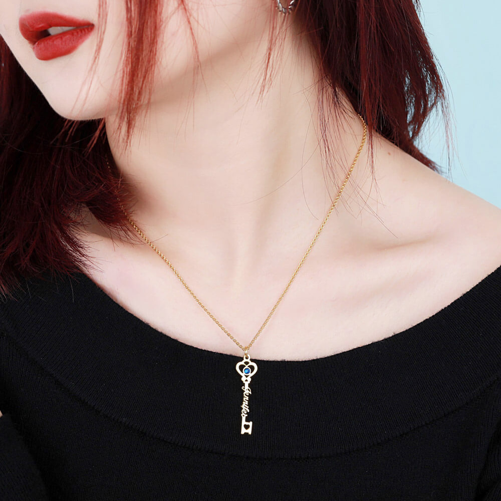 Personalized Key to True Love Birthstone Name Necklace - Image 9