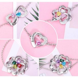 Bracciale Personalizzato Con Più Cuori Con Pietra Portafortuna