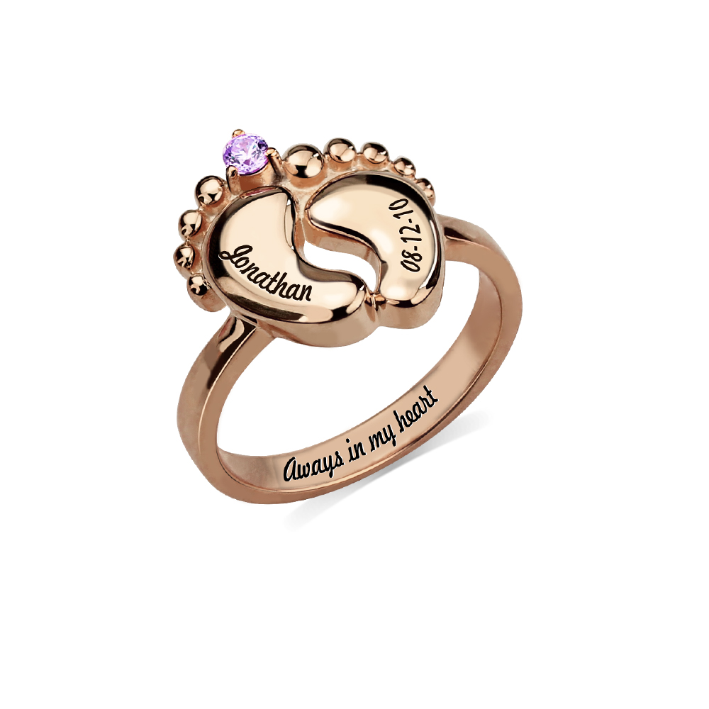 Engraved Baby Feet Ring With Birthstone - Image 3