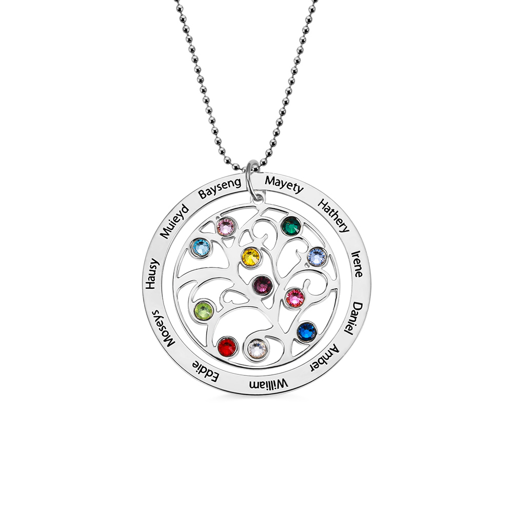 Personalized Family Tree Birthstone Necklace in Silver - immagine 5