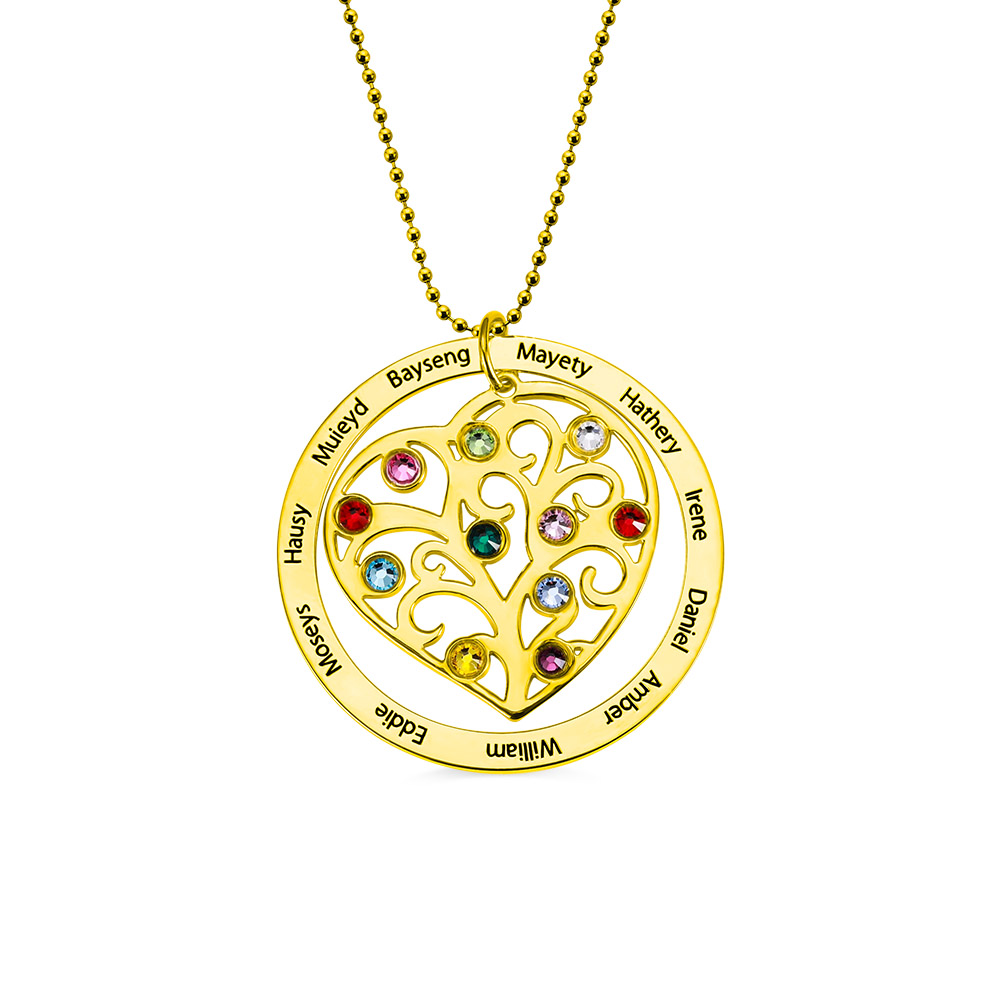 Personalized Family Tree Birthstone Necklace in Silver - immagine 4