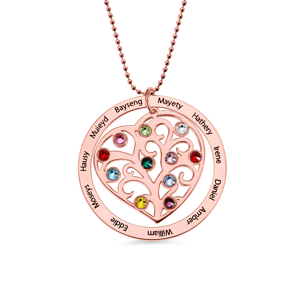Personalized Family Tree Birthstone Necklace in Silver - immagine 3