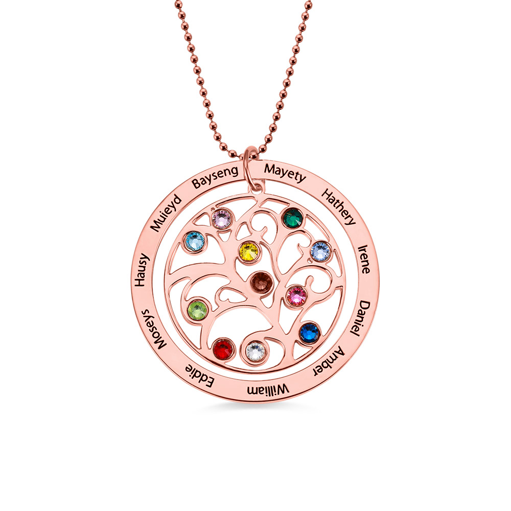 Personalized Family Tree Birthstone Necklace in Silver - immagine 2