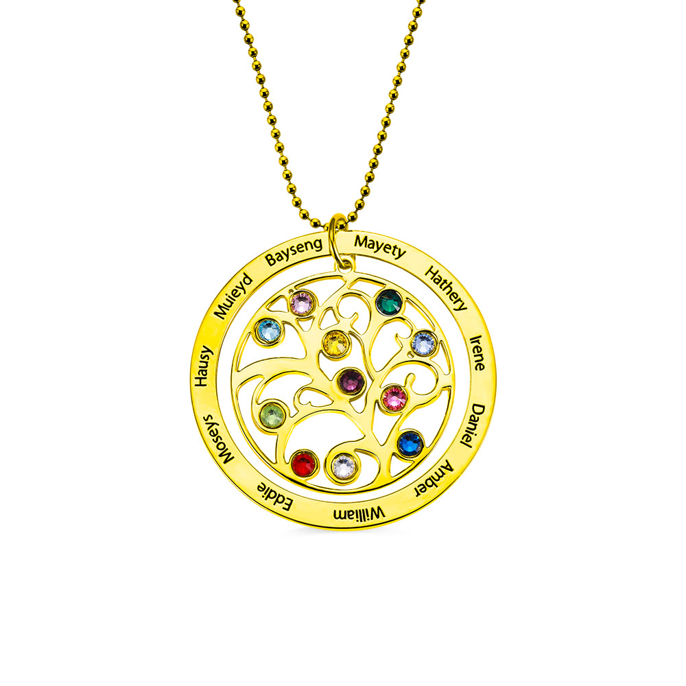 Personalized Family Tree Birthstone Necklace in Silver - immagine 6