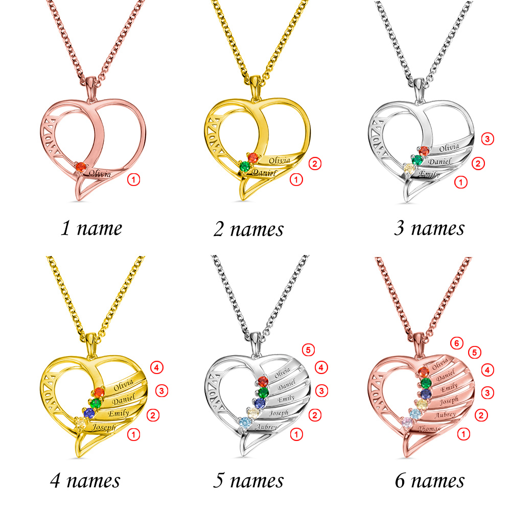 Personalized Name and Birthstone Family Necklace for Mom - Image 8