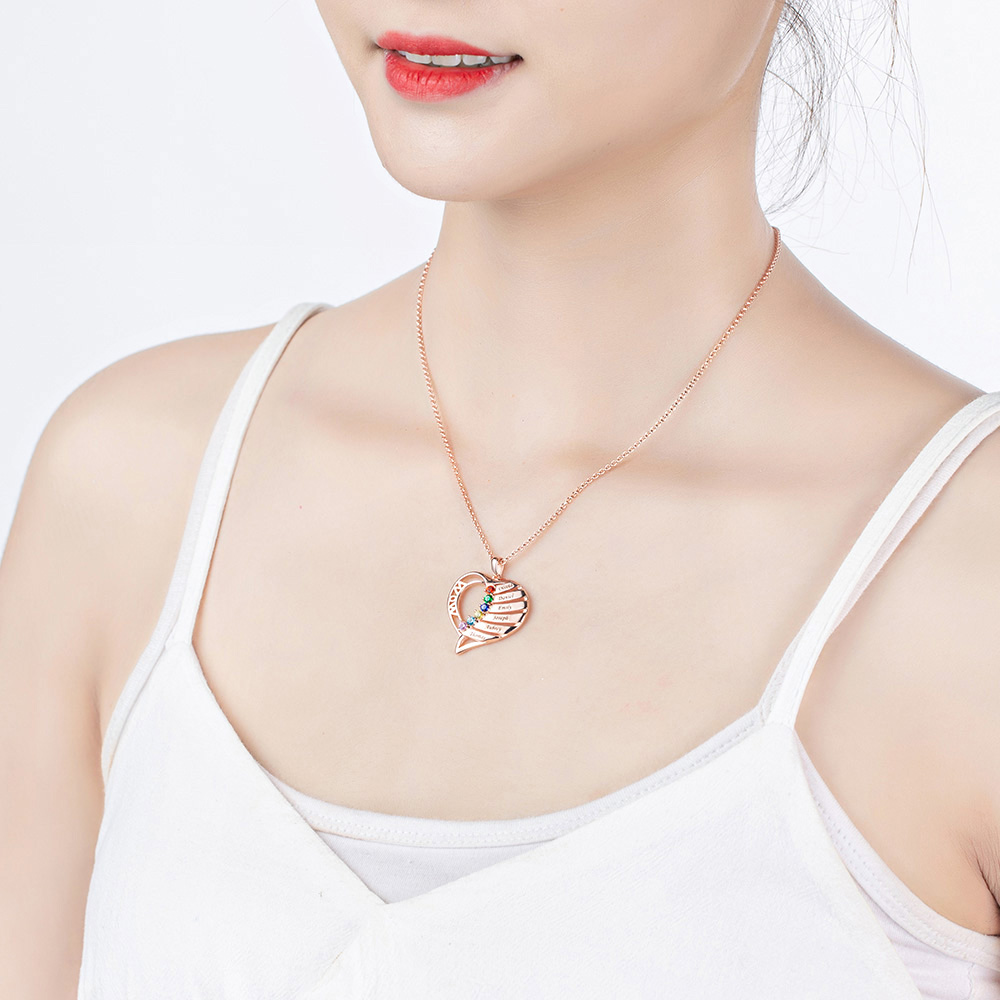 Personalized Name and Birthstone Family Necklace for Mom - Image 9