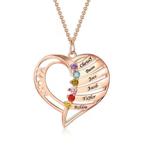 Personalized Name and Birthstone Family Necklace for Mom