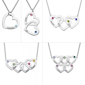 Engraved 1-5 Intertwined Hearts Necklace With Birthstones