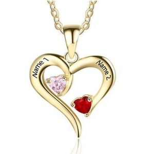 Sterling Silver Personalized 2 Names Simulated Birthstones Necklaces