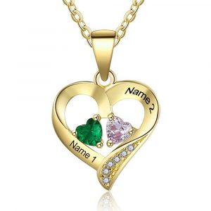 Heart Necklace Love Necklace Personalized with 2 Birthstones 2 Names