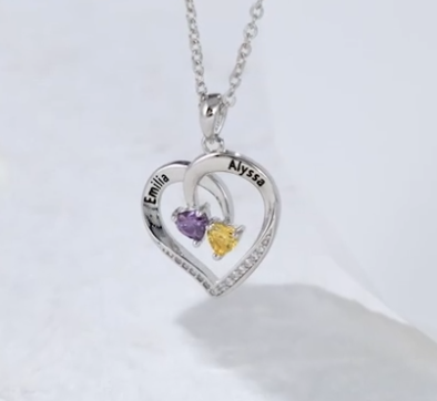 Personalized Heart Necklace with 2 Birthstones in 925 Sterling Silver, 14k Yellow Gold or Rose Gold Plated - immagine 10