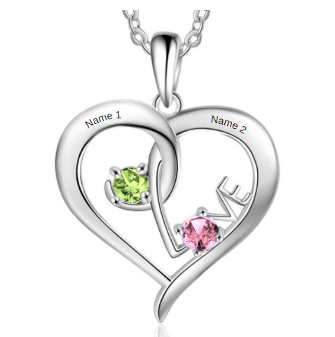 Personalized Couples Necklace with 2 Names and 2 Birthstones - immagine 3