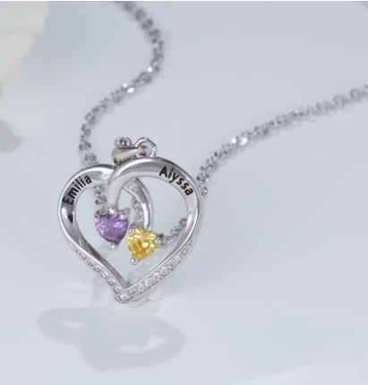 Personalized Heart Necklace with 2 Birthstones in 925 Sterling Silver, 14k Yellow Gold or Rose Gold Plated - immagine 9