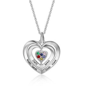 Engraved & Birthstone Personalized Necklace Love Family
