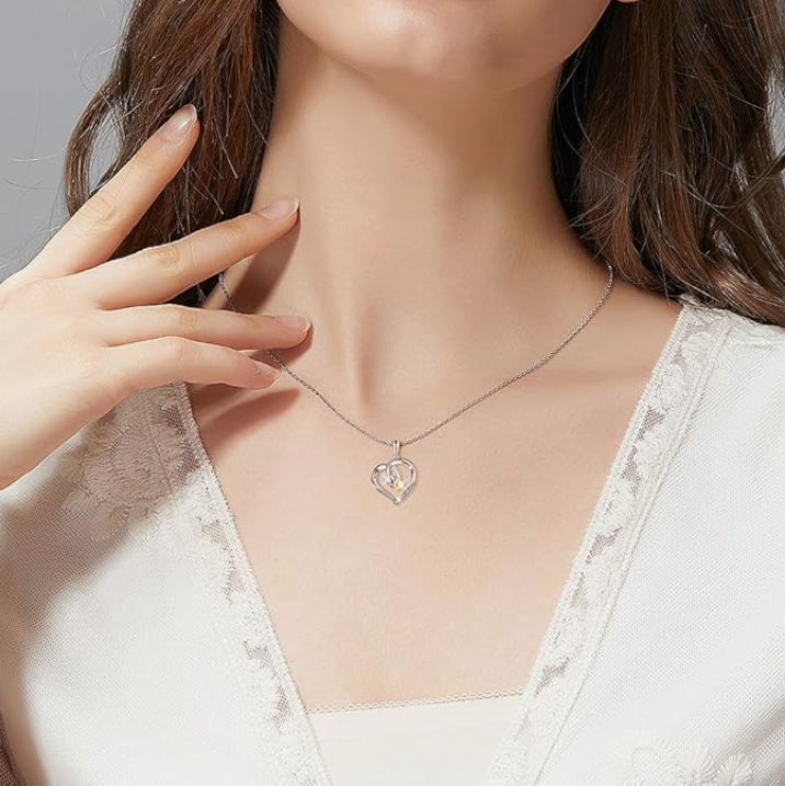 Personalized Heart Necklace with 2 Birthstones in 925 Sterling Silver, 14k Yellow Gold or Rose Gold Plated - immagine 11