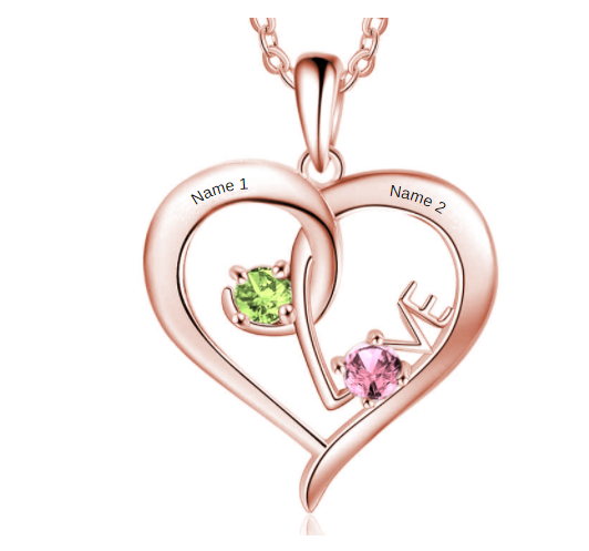 Personalized Couples Necklace with 2 Names and 2 Birthstones - immagine 5