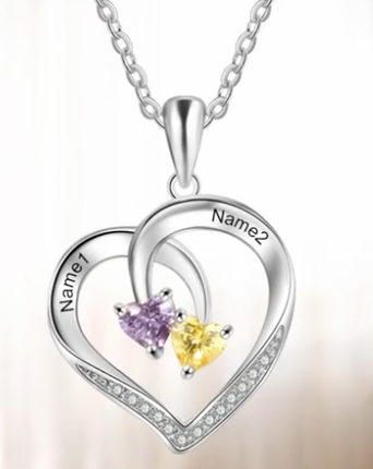 Personalized Heart Necklace with 2 Birthstones in 925 Sterling Silver, 14k Yellow Gold or Rose Gold Plated - immagine 8