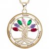 Family Necklace Personalized with 7 Engraved Names and 7 Custom Birthstones