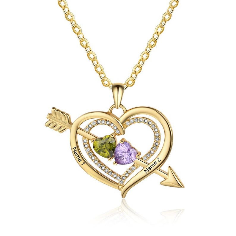 Heart Birthstone Necklace, 925 Sterling Silver, Couple Necklace, Birthstone Necklace - immagine 3