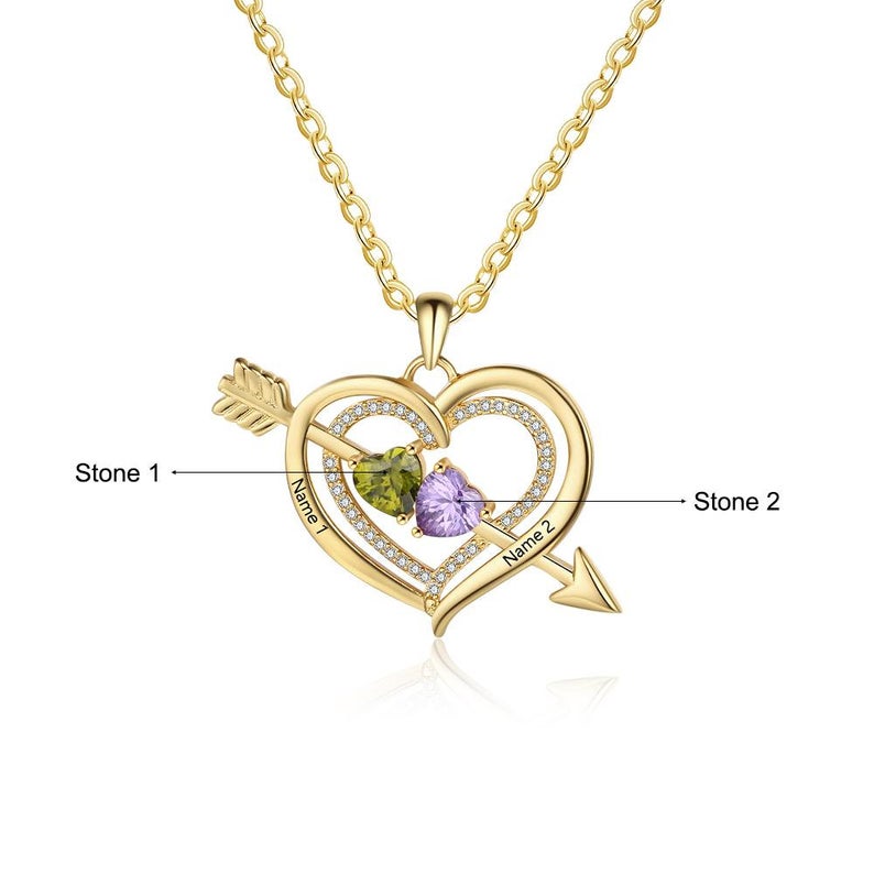 Heart Birthstone Necklace, 925 Sterling Silver, Couple Necklace, Birthstone Necklace - immagine 4