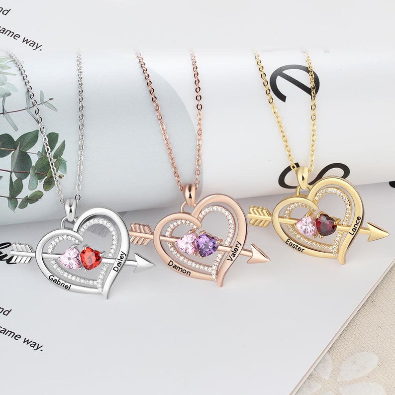 Heart Birthstone Necklace, 925 Sterling Silver, Couple Necklace, Birthstone Necklace - immagine 7