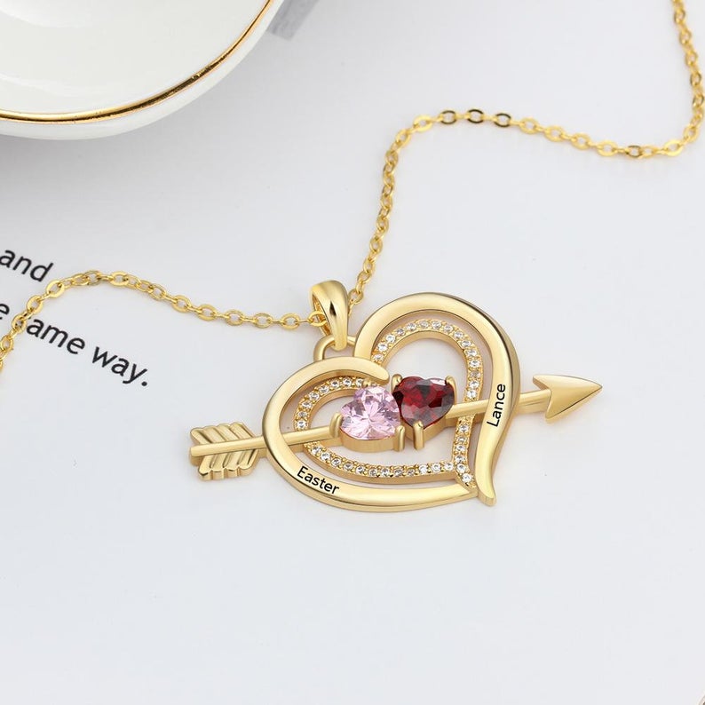 Heart Birthstone Necklace, 925 Sterling Silver, Couple Necklace, Birthstone Necklace - immagine 6