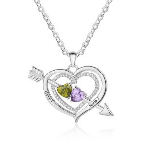 Heart Birthstone Necklace, 925 Sterling Silver, Couple Necklace, Birthstone Necklace