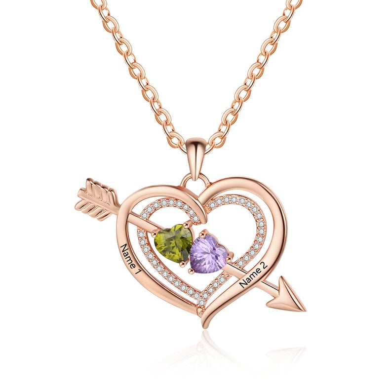 Heart Birthstone Necklace, 925 Sterling Silver, Couple Necklace, Birthstone Necklace - immagine 2