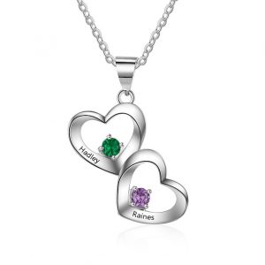 Couples Birthstone Necklace Personalized with 2 Names and 2 Birthstones