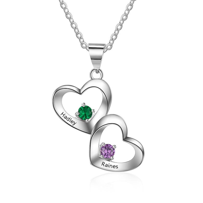 Couples Birthstone Necklace Personalized with 2 Names and 2 Birthstones